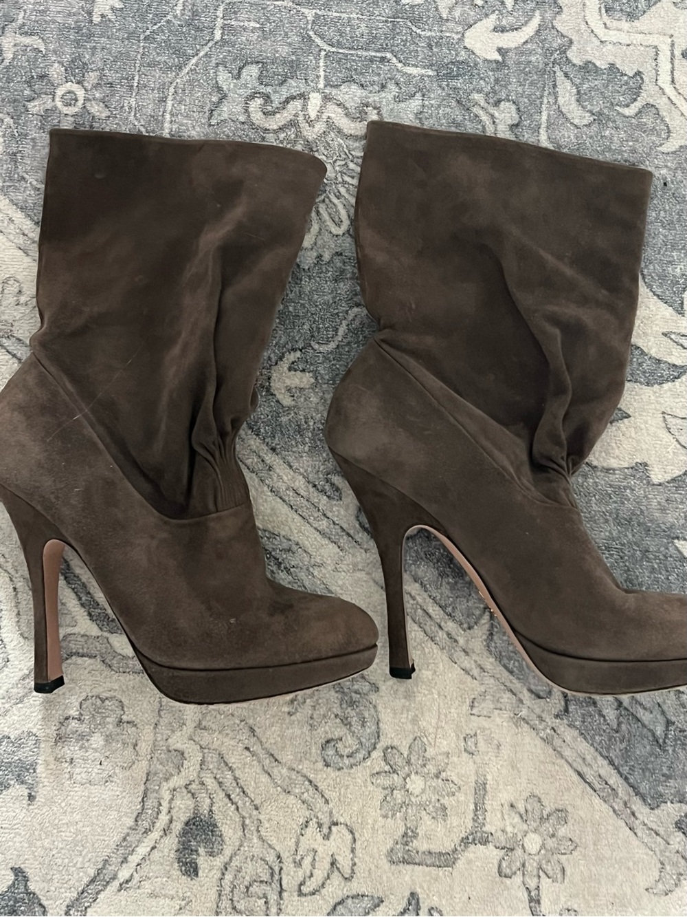 PRADA Women's Brown Suede Slouchy High-Heel Boots - size 39